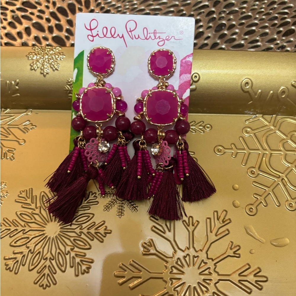Lilly Pulitzer Fuchsia and Maroon Tassel Earrings